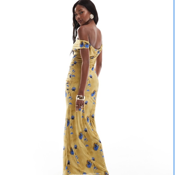 ASOS Yellow Ruched Off-Shoulder Bodycon Dress - Picture 3 of 3